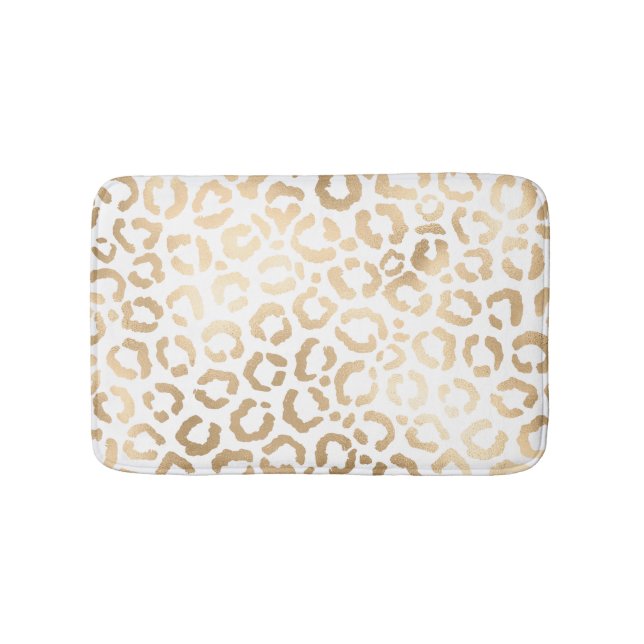 Elegant Gold White Leopard Cheetah Animal Print Bath Mat (Front)