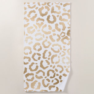 Elegant Gold White Leopard Cheetah Animal Print Beach Towel