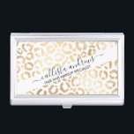 Elegant Gold White Leopard Cheetah Animal Print Business Card Holder<br><div class="desc">This elegant and chic animal print is perfect for the stylish and trendy fashionista. It features a hand-drawn faux printed gold foil cheetah leopard pattern on top of a simple white background. Which can be changed by clicking on the customise options. It's a luxurious and classy safari themed design. ***IMPORTANT...</div>