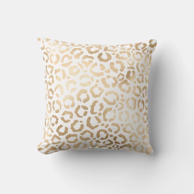 Elegant Gold White Leopard Cheetah Animal Print Cushion (Front)