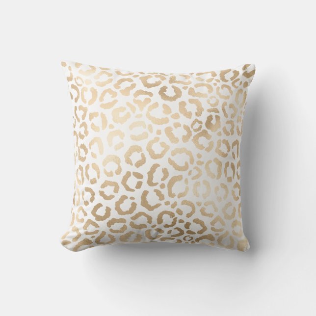 Elegant Gold White Leopard Cheetah Animal Print Cushion (Front)