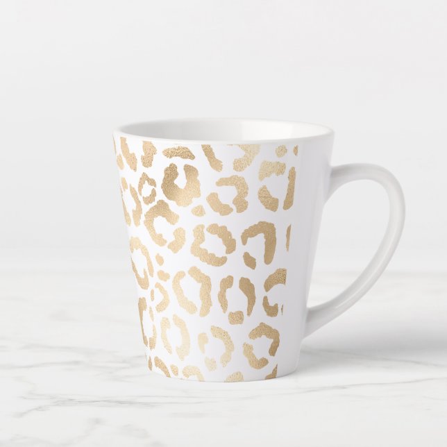 Elegant Gold White Leopard Cheetah Animal Print Latte Mug (Right)