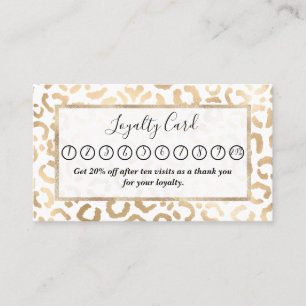 Elegant Gold White Leopard Cheetah Animal Print Loyalty Card