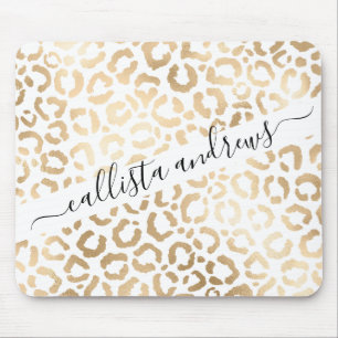 Elegant Gold White Leopard Cheetah Animal Print Mouse Pad