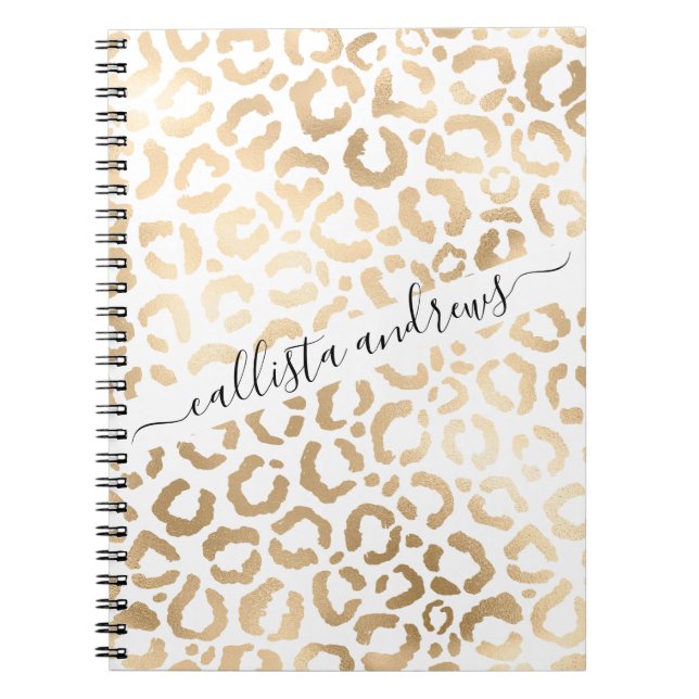Elegant Gold White Leopard Cheetah Animal Print Notebook (Front)