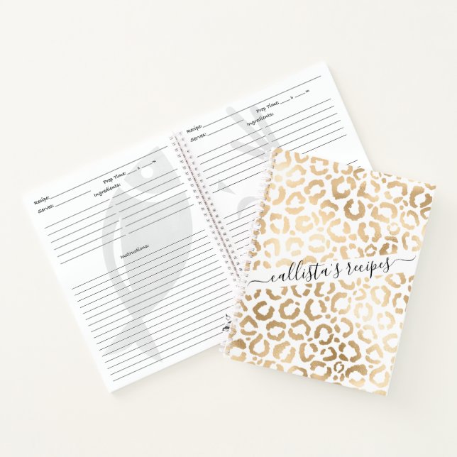 Elegant Gold White Leopard Cheetah Animal Print Notebook (Inside)