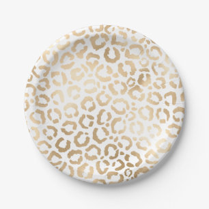 Elegant Gold White Leopard Cheetah Animal Print Paper Plate