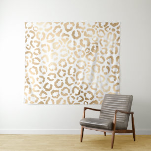 Elegant Gold White Leopard Cheetah Animal Print Tapestry