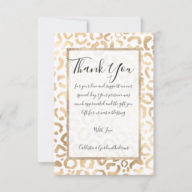 Elegant Gold White Leopard Cheetah Animal Print Thank You Card (Front)