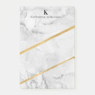 Elegant Gold White Marble Monogram Post-it Notes
