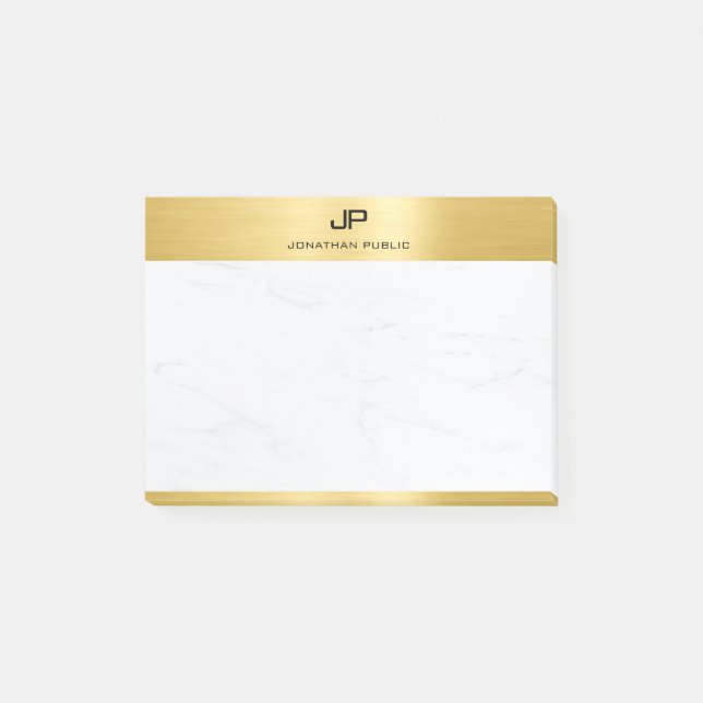 Elegant Gold White Marble Template Modern Trendy Post-it Notes (Front)