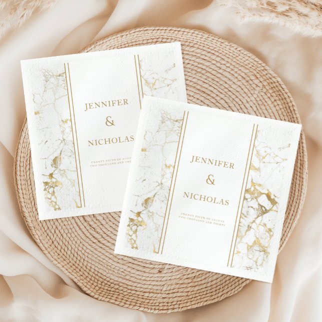 Elegant Gold & White Marble Wedding Napkins (Elegant Gold & White Marble Wedding Napkins)