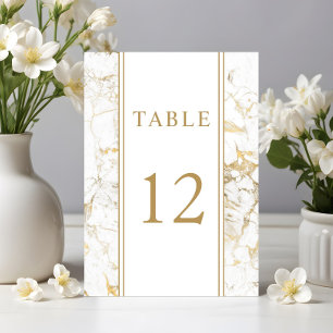 Elegant Gold & White Marble Wedding Table Number