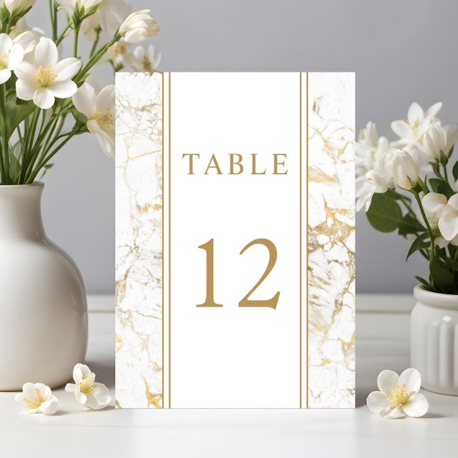Elegant Gold & White Marble Wedding Table Number (Elegant Gold & White Marble Wedding Table Number)