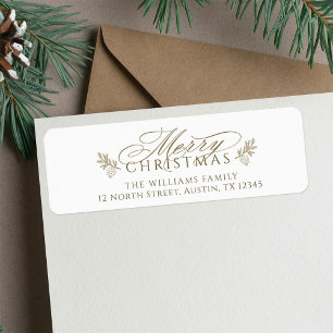 Elegant Gold White Merry Christmas Return Address Label