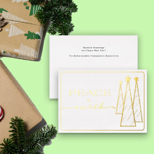 Elegant Gold White Peace on Earth Business Foil Holiday Card