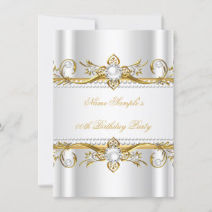 Elegant Gold White Pearl Silk Birthday Party Invitation