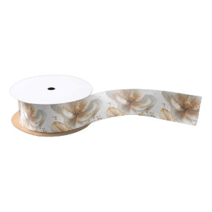 Elegant Gold & White Poppy Wedding Satin Ribbon