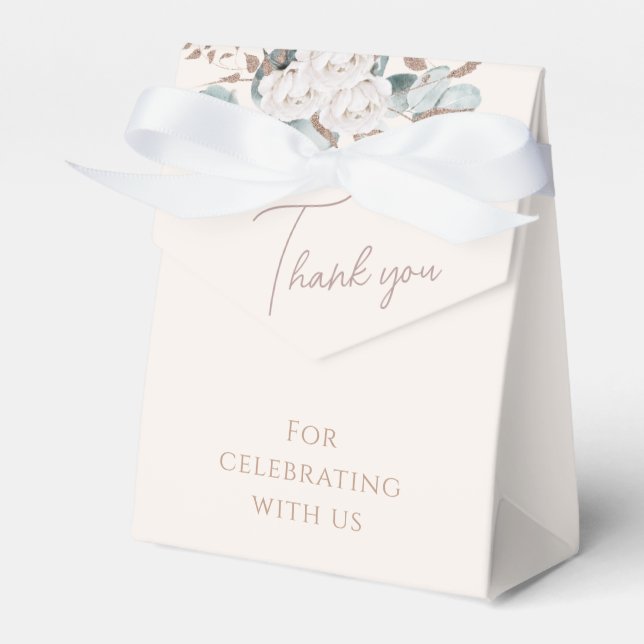 Elegant Gold White Roses & Greenery Bridal Shower  Favour Box (Front Side)