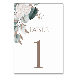 Elegant Gold White Roses Watercolor Greenery Table Number