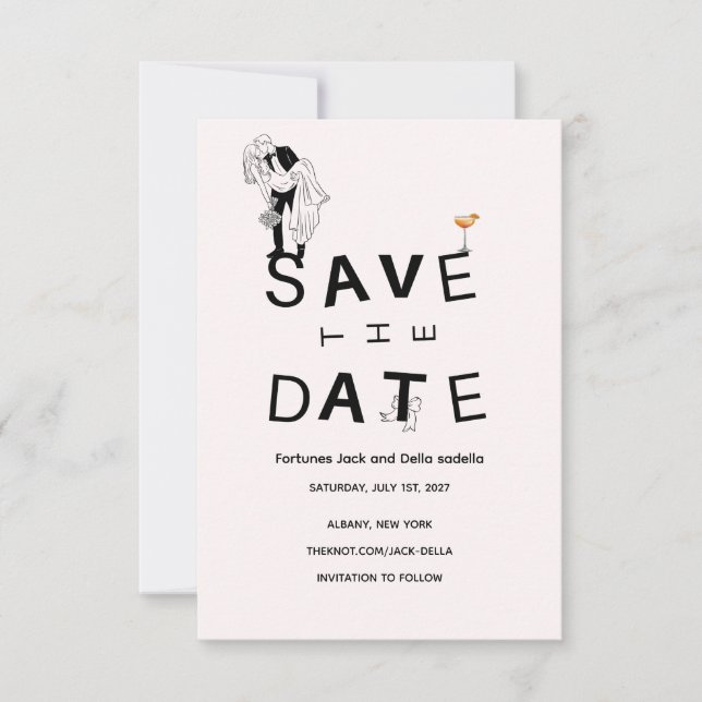Elegant Gold & White Save the Date Card (Front)