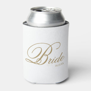 Elegant Gold White Script Bride Can Cooler