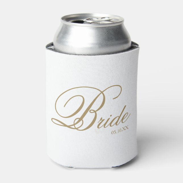Elegant Gold White Script Bride Can Cooler (Can Front)