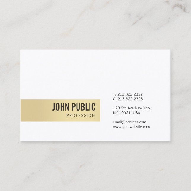 Elegant Gold White Simple Professional Template Business Card (Front)