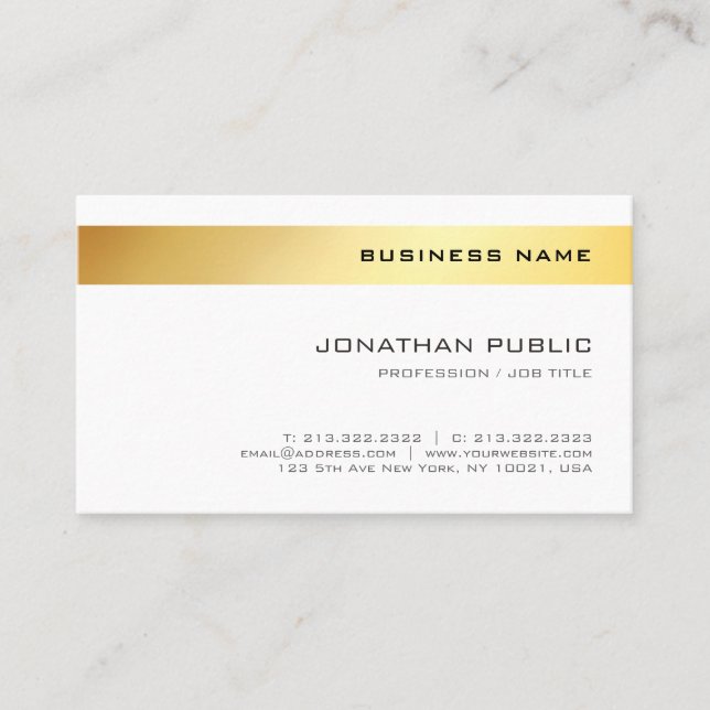 Elegant Gold White Simple Template Company Modern Business Card (Front)