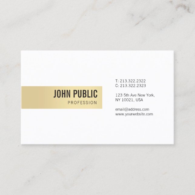 Elegant Gold White Simple Template Professional Business Card (Front)