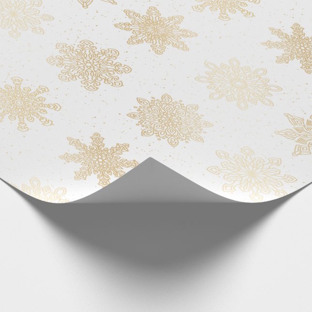 Elegant Gold & White Snowflake Christmas Pattern Wrapping Paper (Corner)