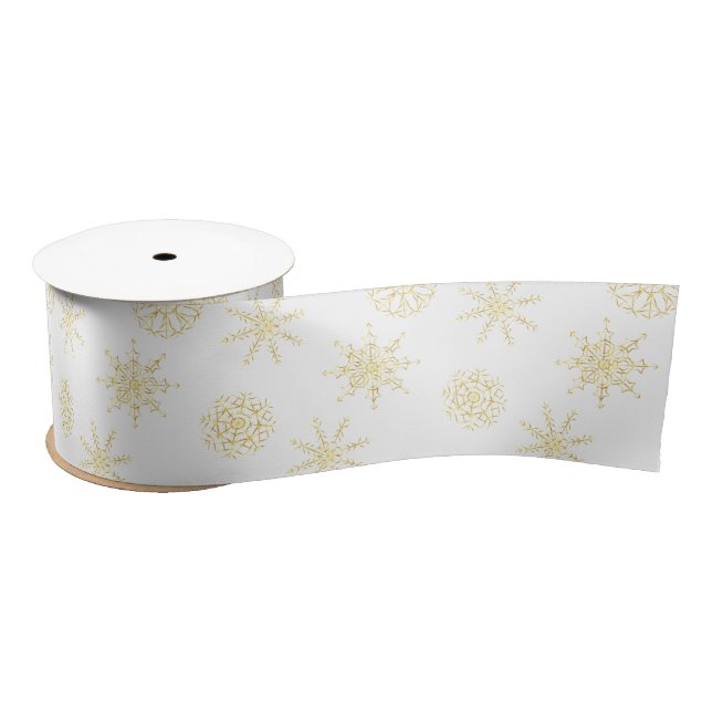 Elegant Gold White Snowflake Original Satin Ribbon (Spool)