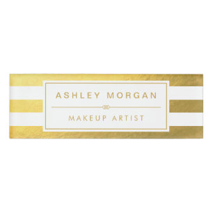 Elegant Gold White Stripes Custom Name Title Name Tag