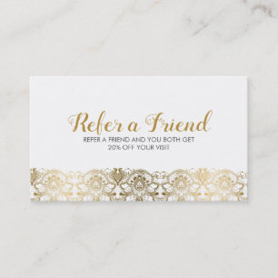 Elegant Gold & White traditiona Lace Referral Card