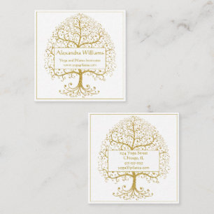 Elegant Gold White Tree of Life Personalized Square Business Card