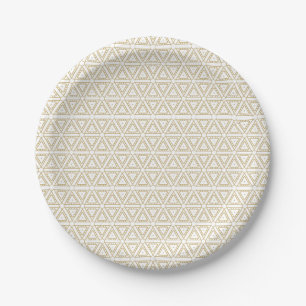 Elegant gold white triangular geometric pattern paper plate