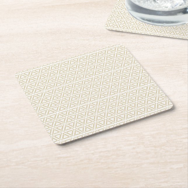 Elegant gold white triangular geometric pattern square paper coaster (Angled)