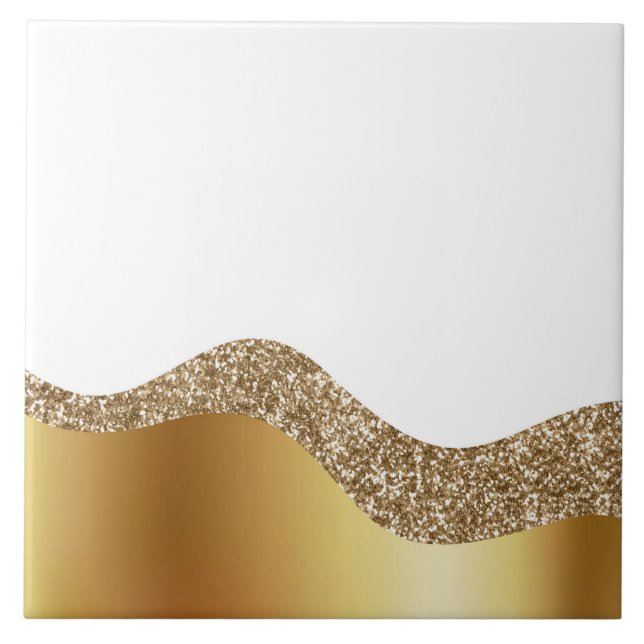 Elegant Gold White Wave  Ceramic Tile (Front)