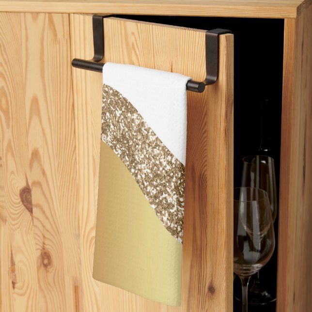 Elegant Gold White Wave  Tea Towel (Thirds Fold)