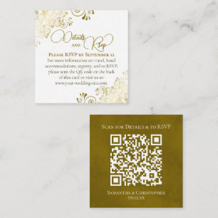 Elegant Gold & White Wedding Details RSVP QR Code Enclosure Card