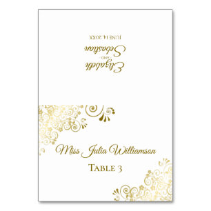 Elegant Gold & White Wedding DIY Fold Place Card