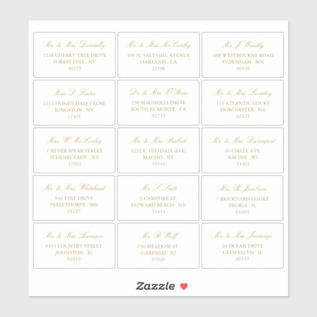 Elegant Gold & White Wedding Individual Address (Sheet)