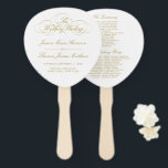 Elegant Gold & White Wedding Program Template Hand Fan<br><div class="desc">Celebrate in style with these trendy wedding program hand fans. This design is easy to personalise with your special event wording and your guests will be thrilled when they receive these fabulous programs.</div>
