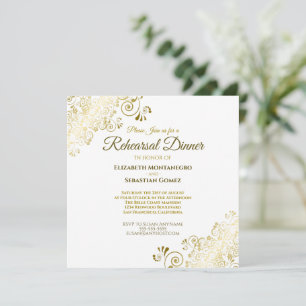 Elegant Gold White Wedding Rehearsal Dinner Square Invitation