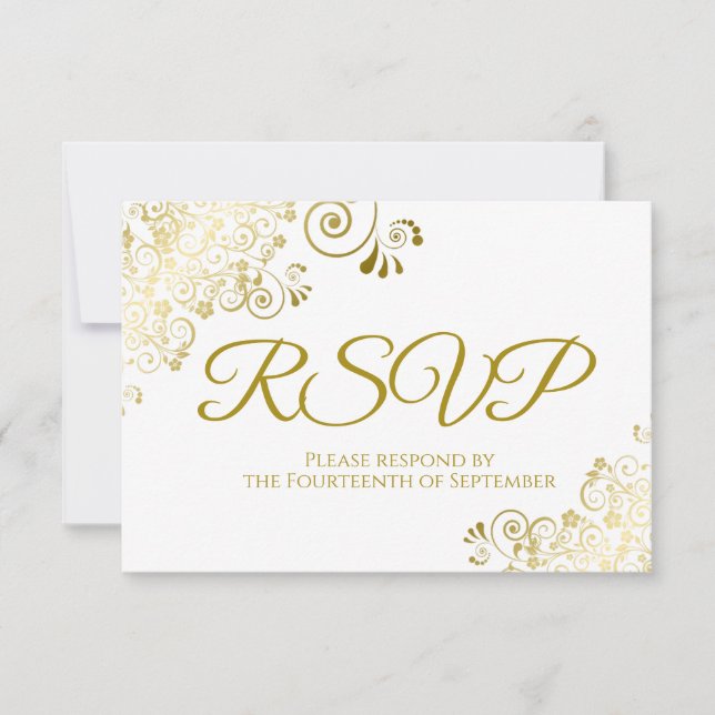 Elegant Gold & White Wedding RSVP Downloadable Invitation (Front)