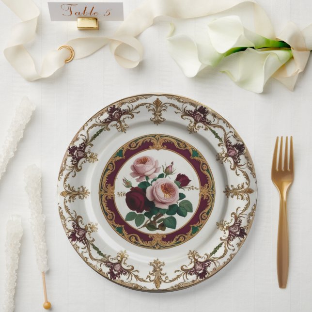 Elegant Gold wildflower Floral Ceramic Wedding Paper Plate (Wedding)