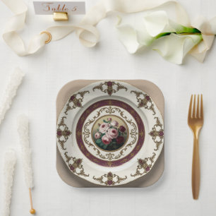 Elegant Gold wildflower Floral Ceramic Wedding Paper Plate