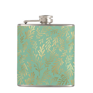 Elegant Gold Willow Pattern on Teal Hip Flask