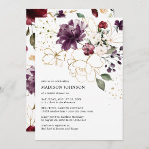 Elegant Gold Wine Burgundy Floral Bridal Shower Invitation