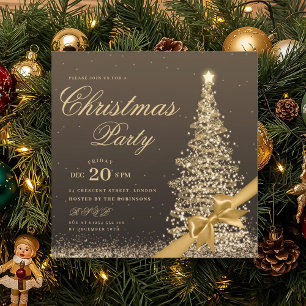 Elegant Gold Winter Christmas Tree Bow Party Invitation